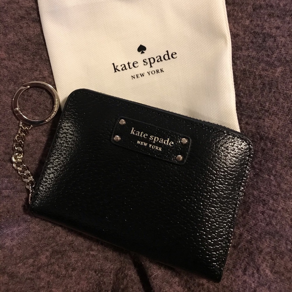 Kate Spade Mini Zip Wallet Black Leather wKey Ring